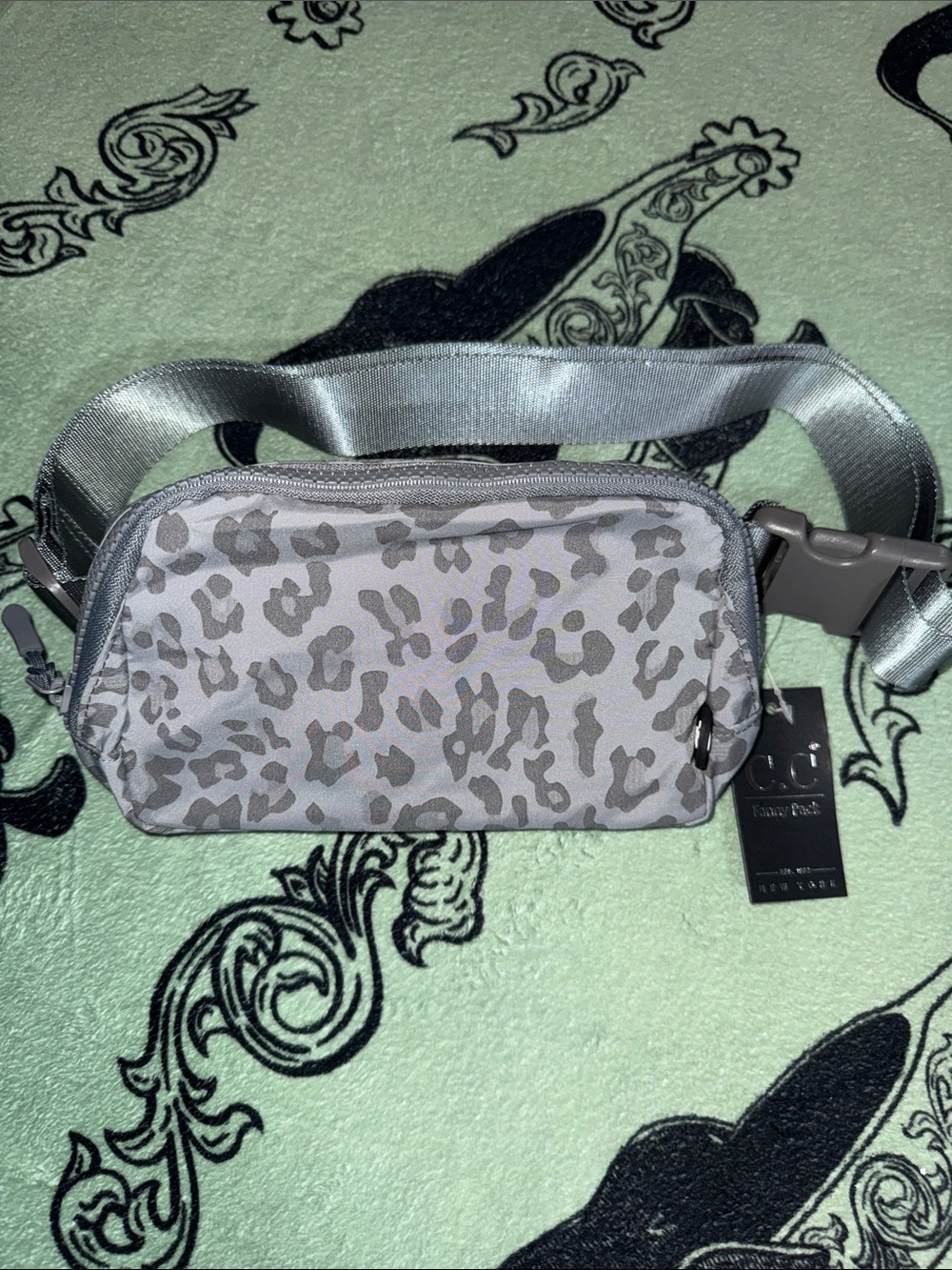 NWT Gray Leopard Print Crossbody Belt Bag C.C New York with adjustable Strap